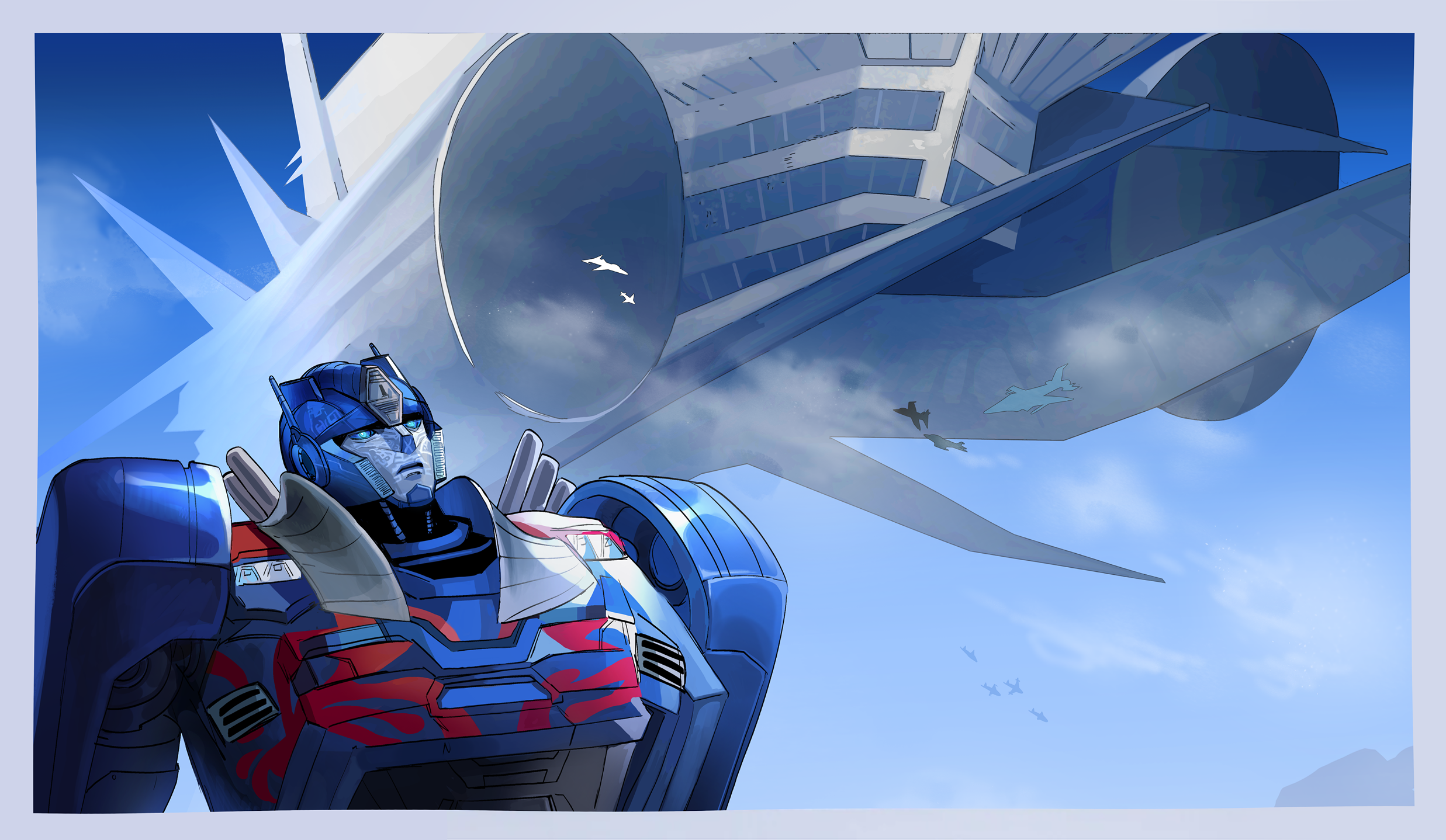 Optimus Prime artwork on a blue print